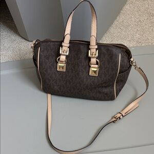 Michael Kors Dark Brown and Cream Satchel